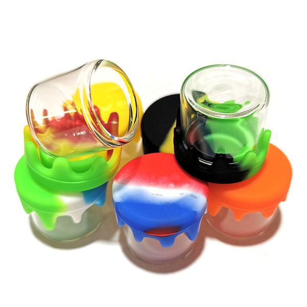 Récipients en verre Mini bouteille de pot de 6 ml avec couvercle en silicone antiadhésif pots de stockage de récipient de cire accessoires colorés