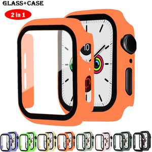 Glas + cover Voor Apple Horloge Case 44mm 40mm 42mm 38mm Accessoires bumper Screen Protector voor iWatch serie 7 6 5 4 3 se 41/45mm