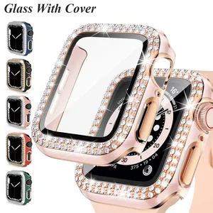 Boîtier de montre diamant verre trempé intégré pour Apple Watch 38mm 40mm 42mm 44mm 41mm 45mm iWatch 8 7 6 SE 5 4 3 couverture