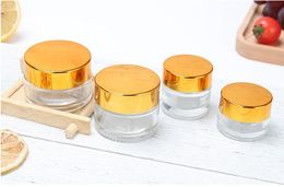 Glascrème JAR 10G 15G 20G 30G 50G Cosmetica Bulk Emulsie Crème Fles Transparant / Frost Glaskruik voor Huidverzorging met Gouden Deksel 100pcs Up