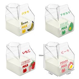 Glas Creamer Box Warmtewarmtebestendige cartoon Mini Square Milk Carton Container Cup 380 ml Water Cup Kawaii Mug Kawaii Bottle