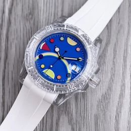 Série Glass Crystal Montre de sport décontractée super lumineuse de haute qualité pour hommes, automatique, deux options de mouvement, loupe en saphir, bracelet en caoutchouc fluoré