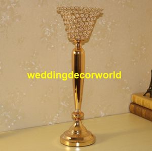 Glas Crystal Wedding Centice Centice Decoration Tall Metal Candle Holder Candlestick Flower Vaas Stand Decor355