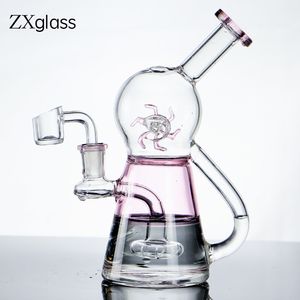 Verre mignon rose moulin à vent Dab Rig Tornado Recycler narguilé Bong verre épais conduite d'eau enivrante plates-formes pétrolières fumer avec 14mm Joint Quartz banger clou bol