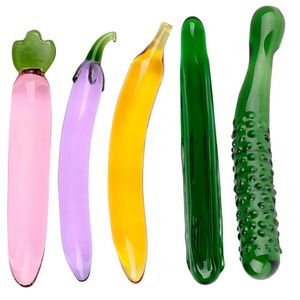 Consolador de vidrio para mujeres masturbación juguete sexual fruta vegetal pene artificial enchufe anal Tune Gays producto 240115