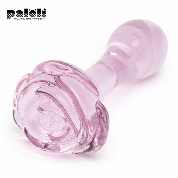 Glass Dildo Full Bloom Small Rose Butt Plug Pink Crystal Wand Masturbador anal juguetes sexy para mujer