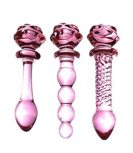 Gode en verre rose rose fleur de fleur vaginale anal bouchon de bouton de bouton self confort masturbator sexe toys for woman5714246