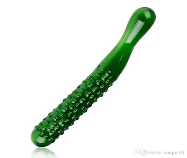 Gode en verre concombre réaliste stimulant les bouchons de crosse meubles sexe meubles cristal anal