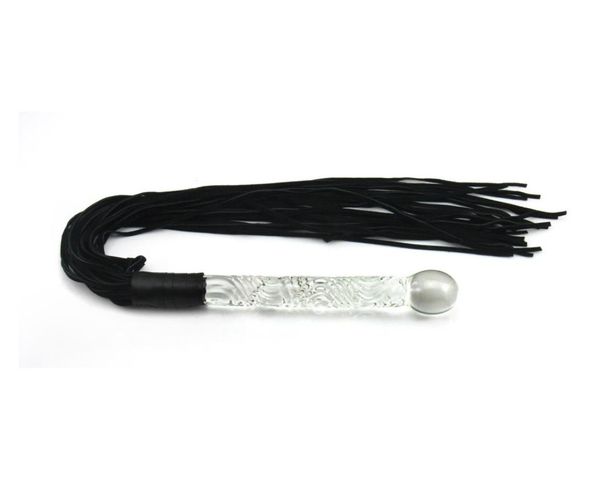 Consolador de vidrio Látigo Translúcido Pene Cuero Azotador Flogger Paleta Pyrex Crystal Wand Nuevo diseño BDSM Juguete sexual Adulto para sexual Gam5235346