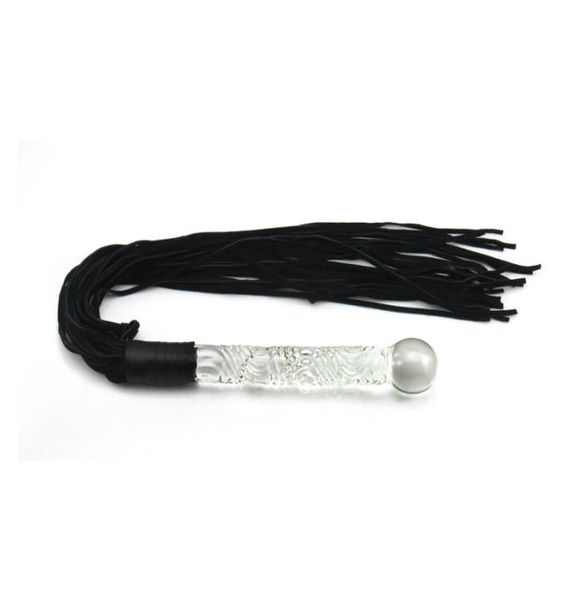 Consolador de vidrio Látigo Translúcido Pene Cuero Azotador Flogger Paleta Pyrex Crystal Wand Nuevo diseño BDSM Juguete sexual Adulto para juegos sexuales