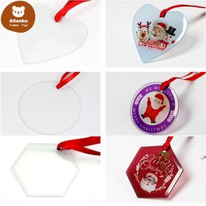 Vidrio DIY Colgante Sublimación Adornos navideños 3 pulgadas Adorno de transferencia térmica de una sola cara Decoración del festival Colgantes personalizados wz