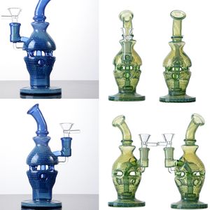 VENTE EN GROS Unique Design Narguilés 14mm Joint Capiteux Bleu Et Vert Bongs Fabergé Fab Pommeau De Douche Perc Percolateur Avec Bol WP2282