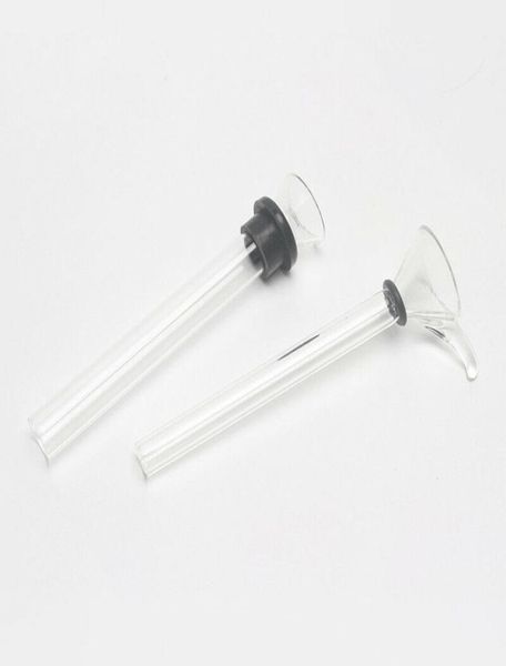 Tuyaux de tige en verre 12mm tige mâle style d'entonnoir à glissière diffusé avec tube adaptateur en caoutchouc noir pour fumer des conduites d'eau Bongs2775743