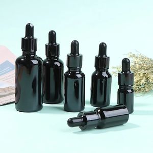 Glazen druppelaar fles pottenflesjes met pipet voor cosmetische parfum essence zwarte etherische olieflessen