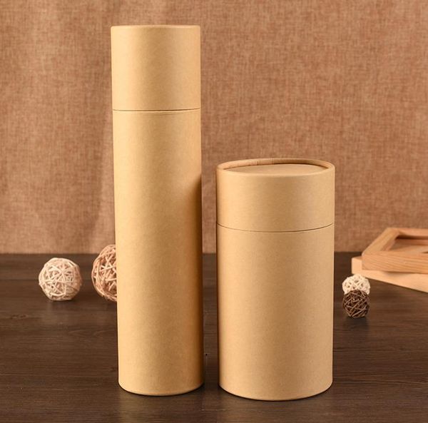 Boîte d'emballage de flacon compte-gouttes en verre Tube d'emballage en papier Kraft Petites boîtes en carton rondes Boîte de tube cadeau marron recyclable