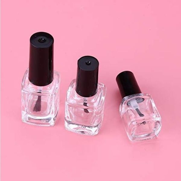 Bouteilles de vernis à ongles vides en verre 5 ml 10 ml 15 ml bouteilles de vernis à ongles vides avec brosses et bouchons noirs Wahaa de forme carrée