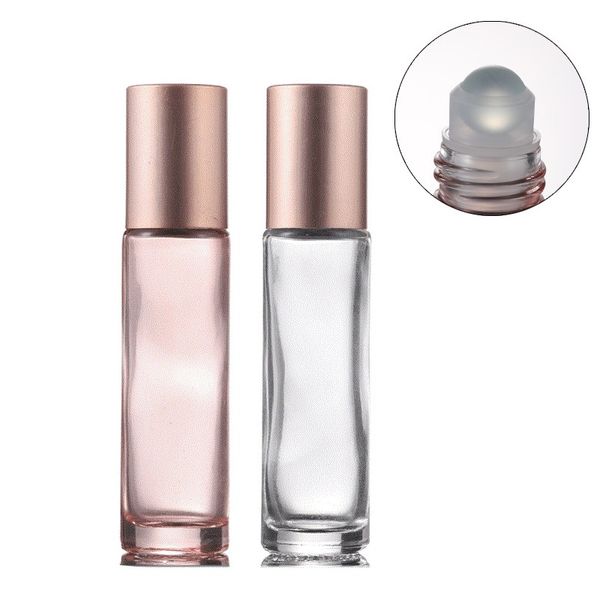 Botellas de perfume de aceite esencial de vidrio 10 ml Botella de difusor de perfume en rollo Botella de vidrio transparente / oro rosa Venta al por mayor barata