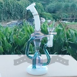 8 pouces narguilé 9 bras percolateur et bong en verre conduite d'eau en verre clair, couleur Double recycleur Bong