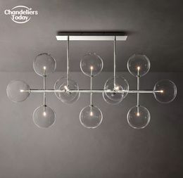 Globe en verre Lustres linéaires mobiles Rétro LED Luminaires suspendus pour salle à manger Salon Cuisine Île Chambre Lampes suspendues