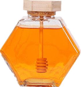 Frasco de mel de vidro para 220ML / 380ML Mini pequeno pote de recipiente de garrafa de mel com colher de madeira EEA1353-5