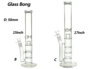 Tuyaux de bangs en verre pour narguilé 50 mm 15/17 pouces droits avec 2 ou 3 tranches de verre avec bol de 19 mm GB008B/C