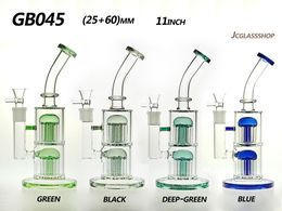 Verre Hookah Bongs Pipes Rig (25 + 60) mm 11 pouces Stright avec 2 arbres perc et bol de 14 mm 630G / Pc foe 4 couleurs GB045