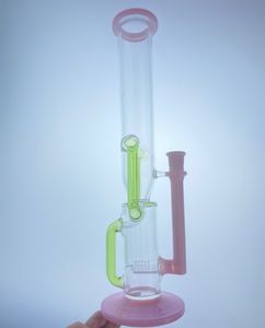 Glazen waterpijprecycle bong 14 mm gewricht 16 inch met vaste roze en groene schone grote hoeveelheid