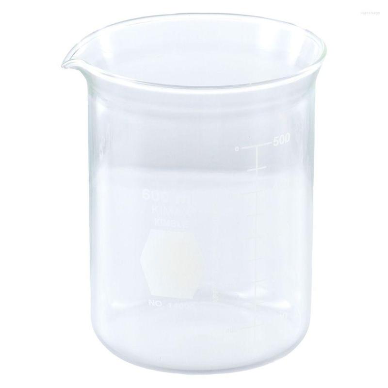 Vaso de laboratorio de vidrio Estabilidad Forma baja Borosilicato sin manija 600 ml Taza de medición a escala Suministros educativos