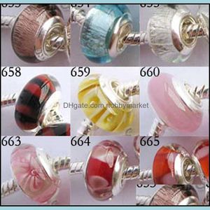 Glas Losse Kralen Sieraden 550 Stks Murano Charms Sier Plated Single Core Bead Charm Mix 20 stijlen Fit Armband Drop Levering 2021 7BKZ1