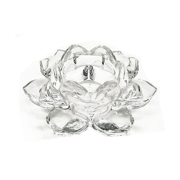 Portavelas de cristal con forma de flor de loto, candelabro para lamparilla de cristal de alta calidad, artesanías budistas hechas a mano, decoración del hogar, 8 colores