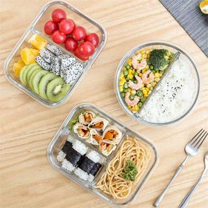 Glazen lunchbox voor kantoor Kids Student Maaltijd Prep Containers Magnetron Bento Box met compartiment Voedsel Eco Lekvrije opbergdoos 211108