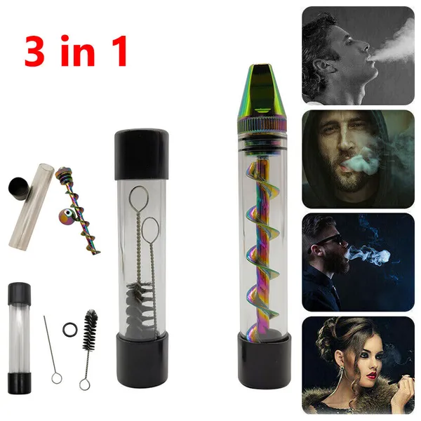 Mini tubo de vidrio, pipa de fumar embotada y retorcida, punta de metal embotada con cepillo de limpieza
