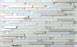 Mosaico de vidrio, azulejo de cocina, salpicadero de baño, azulejos de pared de la ducha SSMT399, mosaico de acero inoxidable de metal plateado 6901751