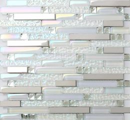 Glazen mozaïek keukentegel backsplash badkamer douche wandtegels ssmt399 zilveren metaal roestvrij staal mozaic8206370