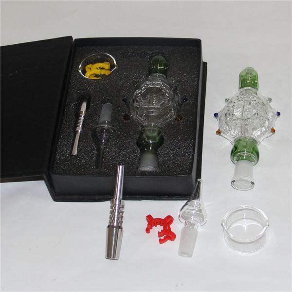 Kit NC de vidrio de 14 mm con clavos de titanio Punta de bola Puntas de cuarzo Pipas para fumar Dab Straw Oil Rigs accesorios para fumar mini burbujeador bong néctar conjunto