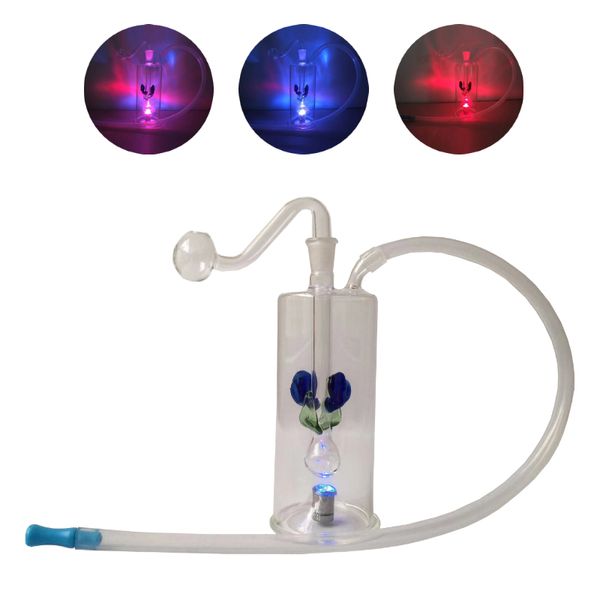 Quemador de aceite de vidrio Bong Hookah Bubbler con cambio automático de color LED LED Perc Filtro Cámara de agua de aceite masculino 10 mm Tipada de agua