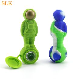 Glasolie -pijpbuis Maan Astronaut Keer Pijp 4,9 inch Multifunctionele Siliconenpijpen Draagbaar Smokbare Bong Glazen kom Accessoires Pijpgereedschap