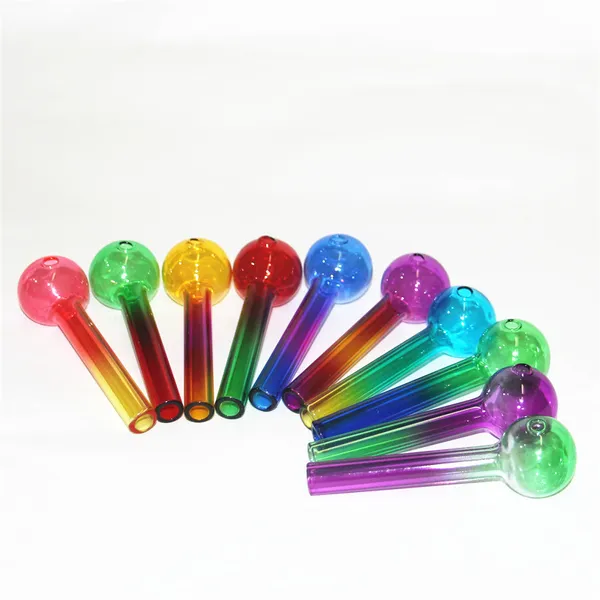 Tubo quemador de aceite de vidrio Pyrex grueso Tubo de vidrio de color para fumar Tubos de mano de agua Cachimbas 4 pulgadas Bong de uñas colorido Ardiente Verde Rosa Amarillo Azul colores Venta al por mayor