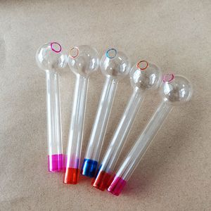 Glazen olie -brander pijpen pyrex dikke rooktube 4 inch lengte handgemaakte handgreep glazen nagel brandende bongs pijp groen roze gele blauwe kleuren voor rokers groothandel