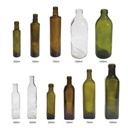Bouteille d'huile d'olive en verre, ronde, carrée, 250 ml à 1000 ml, Convient pour la cuisine et autres lieux, stockage et fraîcheur, Barbecue extérieur, facile à transporter
