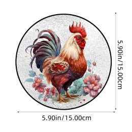 Modèle de verre Rooster Suncatchers Fenêtre tachée de pendaison, décoration de coq pour le salon Femmes Table de chambre à coucher