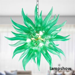 Lampes suspendues en verre contemporaines Éclairage de boule artistique Lustre fait à la main Couleur verte Style nordique LED Art Light pour House Living Room Decor LR1472