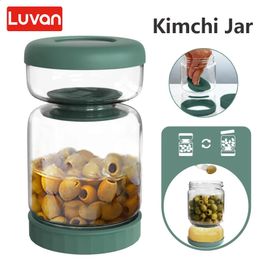 Pot de cornichons en verre avec couvercles passoire olives cruche de sablier stockage des aliments récipient de kimchi jalapenos séparateur de cuisine de fermentation 240124