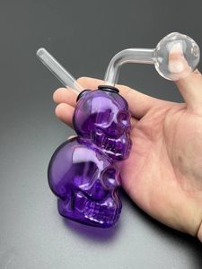 Pipe en verre Brûleur à mazout bong narguilé Fumer Crâne violet Mini narguilé en verre