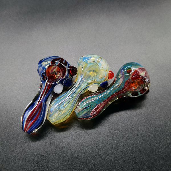 Pipe en verre Pipes à main soufflées Mini Mignon Capiteux 2,9 pouces Herbe sèche Tabac Brûleur à huile Pyrex Cuillère Tuyaux Portable Cadeau Fumée Accessoire Dab Rig