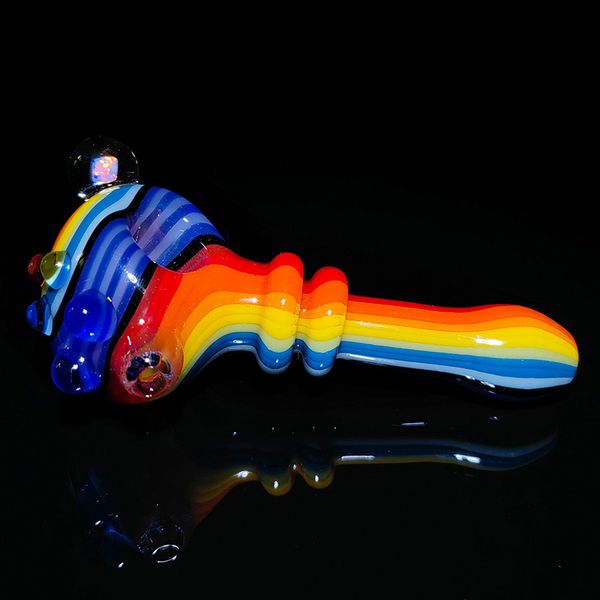 Pipe de verre en verre à fumer avec perles en verre Wig Wag Crushe Opal Glass Herb Pipe Spoon pour fumer USA Couleurs faites à la main