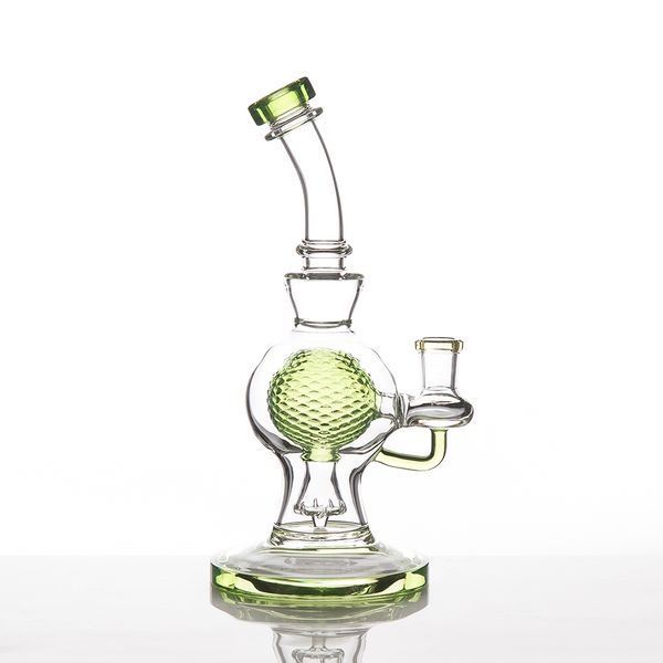 Pipeash en verre en nid d'abeille barboteur narguilés bong en verre bleu clair plate-forme pétrolière narguilé connecteur intérieur de 14mm 9 pouces bonus bol de haut-parleur boule à bulles unique