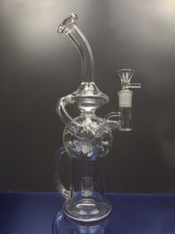 Tubi di vetro Becher Bong Pipa da fumo Pipa manuale in Pyrex Maniglia per pipa Vetro Recycler Dab Rig Soffione doccia Narghilè in linea sestshop