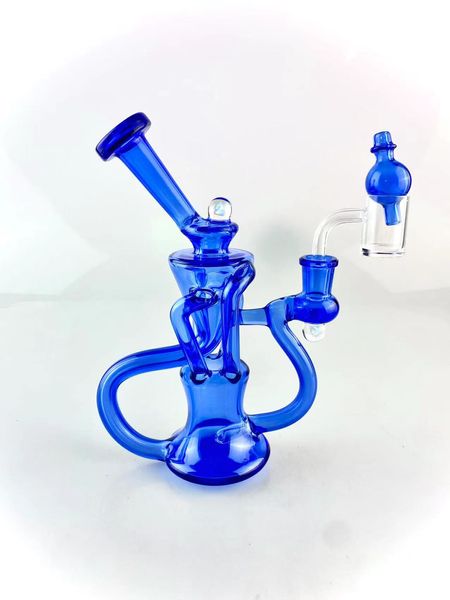 Pipes en verre recycleur fumant Pipe narguilé avec bleu cobalt ajouter 2 opales magnifiquement conçues bienvenue à la commande avec banger bulle ensemble