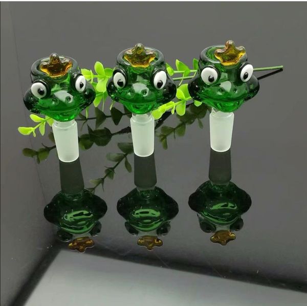 Pipes en verre Fumer le narguilé soufflé Fabrication Bangs soufflés à la main Green Frog Bubble Head